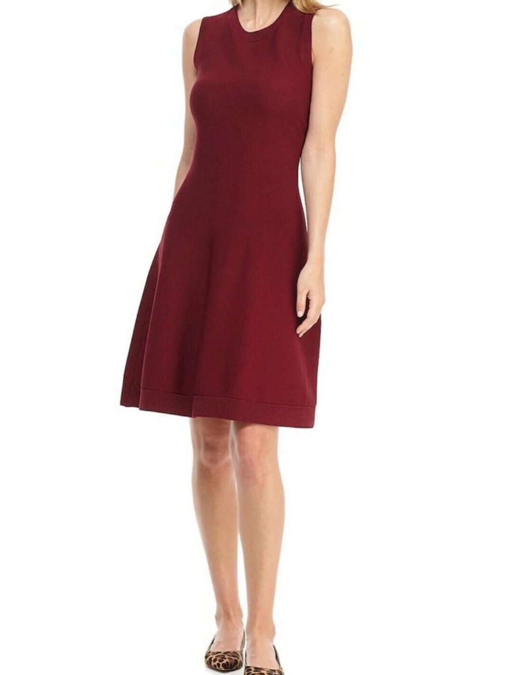 Gal Meets Glam "Julie" Sleeveless Knit Fit-and-Flare Dress, Red, size XS
